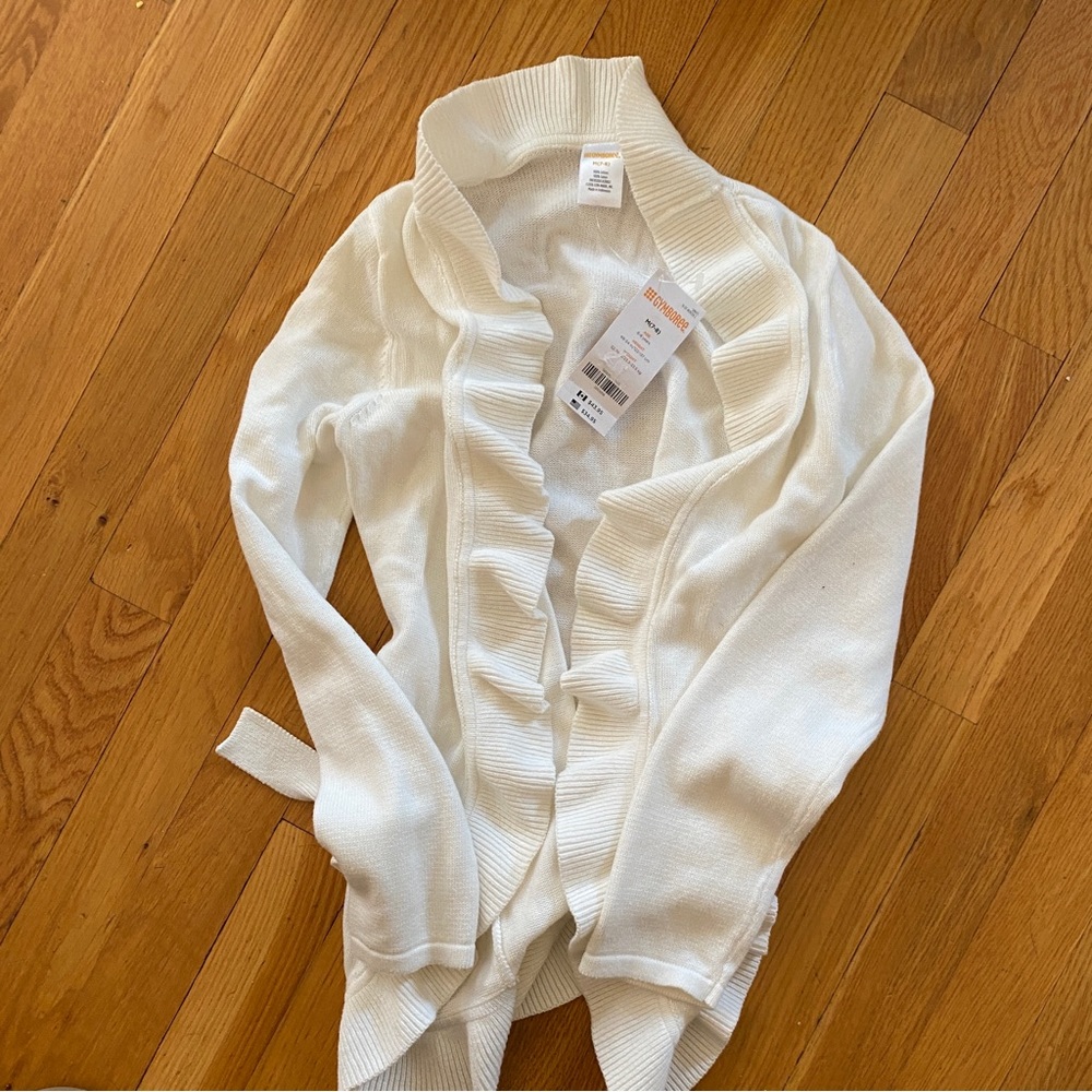 NWT Gymboree cream long dressy sweater with ruffle and tie waist. M 7-8
